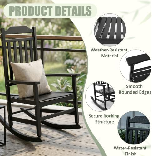 Outdoor Rocking Chairs Set of 2, Weather-Resistant Rocking Chair Ergonomic | Sturdy & Low-Maintenance Oversized Patio Chairs, Outdoor Furniture for Garden, Patio, Deck, Indoor