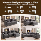 111.4" V-Shaped 5-Seat Sectional Cloud Couch, Chenille Soft Set, Grey | Customizable layout, suitable for living room, bedroom & apartment, comfortable deep seat