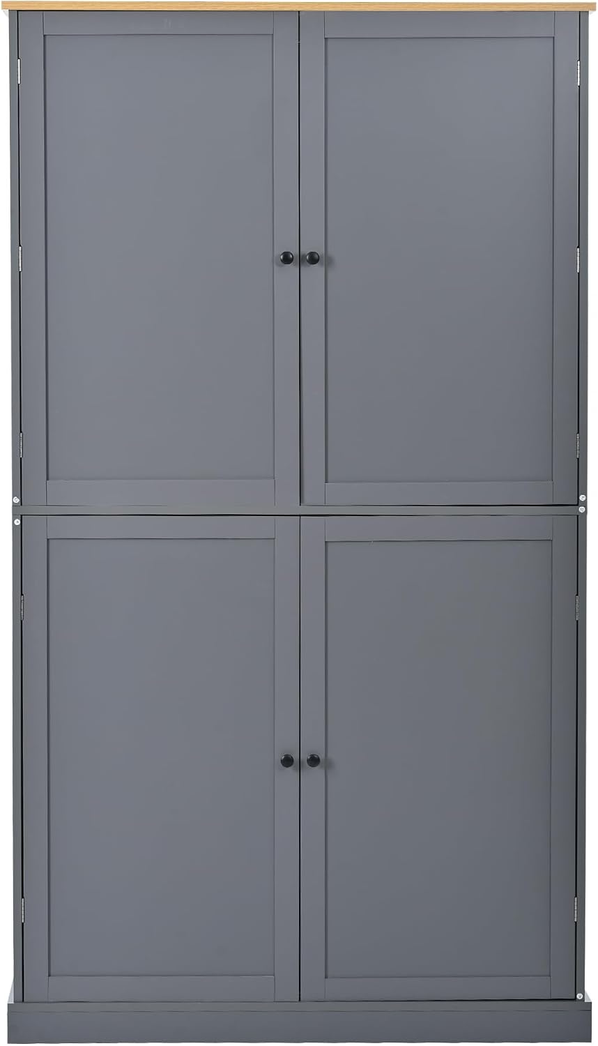 Linique 71.3" Kitchen Pantry with 2 Drawers, 2 Adjustable Shelves, 8 Door Racks, Large Wooden Cupboard, Freestanding Tall Cabinet for Kitchen Dining Room Grey