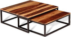 2 Piece Nesting Coffee Table Set Solid Acacia Wood | Retro Industrial Style, Metal Frame, Space Saving, for Living Room Bedroom