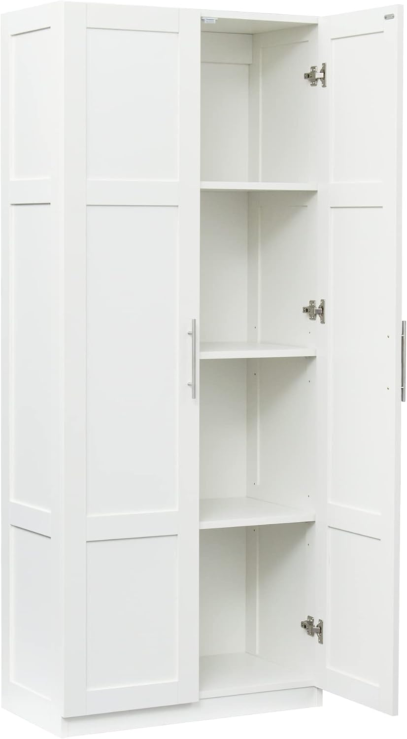 Kitchen Pantry Storage Cabinets, 70.87" Tall Pantry Cabinet with 2 Door and 3 Shelves, Farmhouse Kitchen Cabinets with Handles, Large Freestanding Storage Cabinet, White