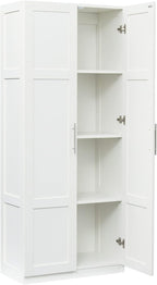 Kitchen Pantry Storage Cabinets, 70.87" Tall Pantry Cabinet with 2 Door and 3 Shelves, Farmhouse Kitchen Cabinets with Handles, Large Freestanding Storage Cabinet, White