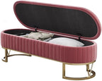 Modern Storage Bench Upholstered Bedside Stool with Metal Legs Modern for Living Room Entryway Entryway(Pink,Medium)