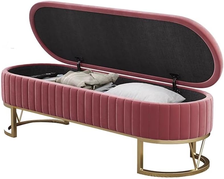 Modern Storage Bench Upholstered Bedside Stool with Metal Legs Modern for Living Room Entryway Entryway(Pink,Medium)