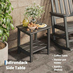 HDPE Rocking Chair Outdoor Set of 2 with Side Table, High Back Rocker | All Weather Resistant & Wood Textured Furniture for Patio Front Porch - Black