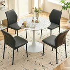 Modern Dining Chairs Set of 4, PU Leather Comfortable Upholstered Dining Room Kitchen Side Chair with Black Metal Legs for Living Room Restaurant, Waterproof, Space-Saving (Grey)