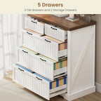 SEDETA Farmhouse File Cabinet with 5 Drawers, Filing Cabinet for Home Office, Wood Office File Cabinets for Letter/Legal/A4 Size, File Cabinets with Printer Stand, White and Brown