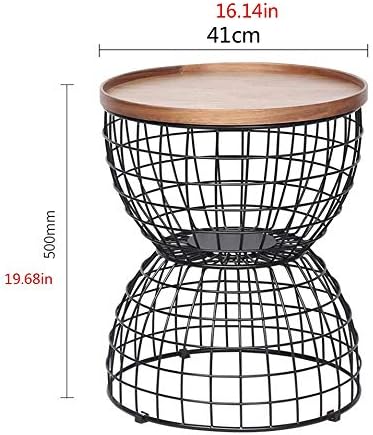 Telephone Table, Mobile Tray Sofa Side Table,Retro Solid Wood Telephone Desk,with Metal Storage Space,Diameter 16.14inch (Color:Walnut,Size:16.1416.1419.68in)