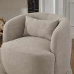 KINWELL 34" W Boucle Swivel Barrel Chairs with Pillow Set of 2, Taupe | No Assembly Round Sherpa Upholstered Armchairs Accent Chairs Single Sofa Chairs with Toss Pillow for Living Room and Bedroom