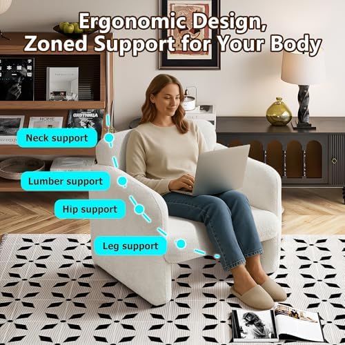 33.86" Accent Chairs, Modern Velvet Fabric Arm Chair Comfy Upholstered Armchair Leisure Single Sofa Chair with a Waist Pillow for Bedroom, Office and Living Room (Beige)