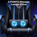 RGB Gaming Chair with Bluetooth Speakers and LED Lights Computer Chair-Blue | Ergonomic Massage Game Chair with Footrest High Back Music Video Game Chair for Adults Boys Gamer Chairs with Lumbar Support