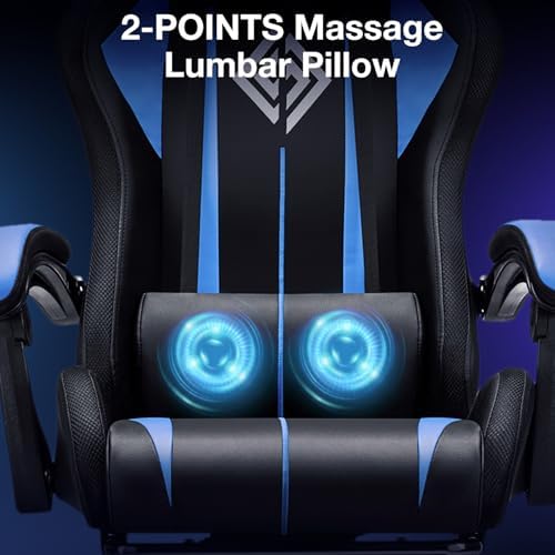 RGB Gaming Chair with Bluetooth Speakers and LED Lights Computer Chair-Blue | Ergonomic Massage Game Chair with Footrest High Back Music Video Game Chair for Adults Boys Gamer Chairs with Lumbar Support