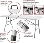 Romig Trestle 5 ft Folding Table, Blow Mold Plastic Top, Fold-in-Half with Carry Handle, Heavy-Duty Steel Frame, 60 x 29 x 29, White