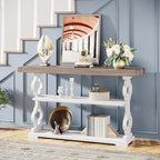 Tribesigns Farmhouse Console Table, 55 inch Long Sofa Table with Storage Shelves, 3 Tier Wood Accent Entry Table for Hallway, Entrance, Living Room, Foyer, Grey and White