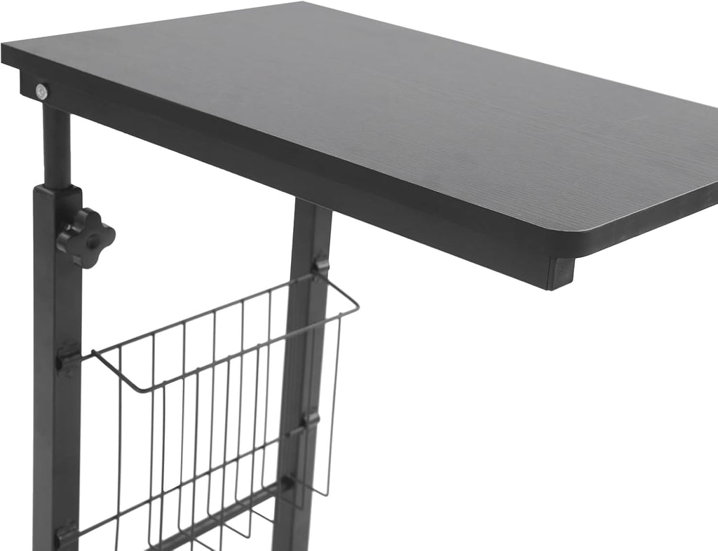 Adjustable Side Table, Modern Dual Shelves Rolling Side Table with 4 Brake Wheels, C-Shaped End Table Laptop Desk for Living Room Bedroom Dorms Office (Black)