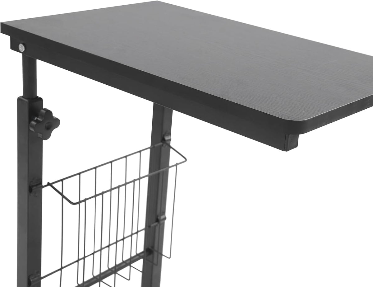 Adjustable Side Table, Modern Dual Shelves Rolling Side Table with 4 Brake Wheels, C-Shaped End Table Laptop Desk for Living Room Bedroom Dorms Office (Black)