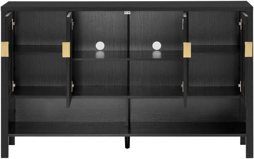 U_STYLE 55.1''Storage Sideboard with 4-Doors,Multi Functional Buffet with Open Shelf and 2-Tiers Adjustable Shelves,Modern Cabinet with Double Hooks,Suitable for Living Room, Hallway, Dining,Office.