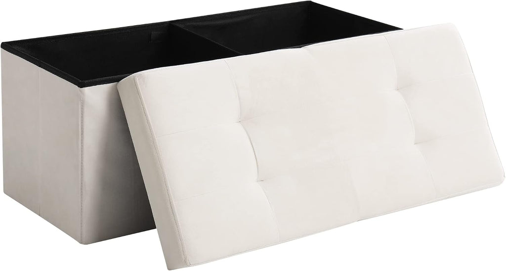 Storage Ottoman Bench Foldable Seat Footrest Shoe Bench End of Bed Storage with Flipping Lid, 75L Storage Space, 30 inches Velvet Cream