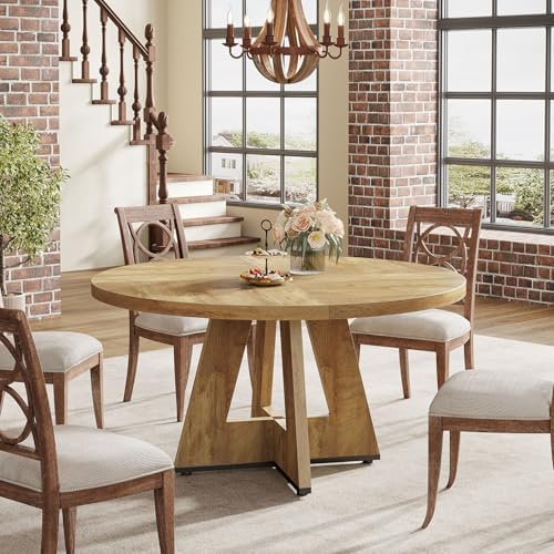 Tribesigns Farmhouse Dining Table, 47 Inch Round Dinner Table for 4, Rustic Round Dining Room Table for Home Dining Room Living Room (Natural)