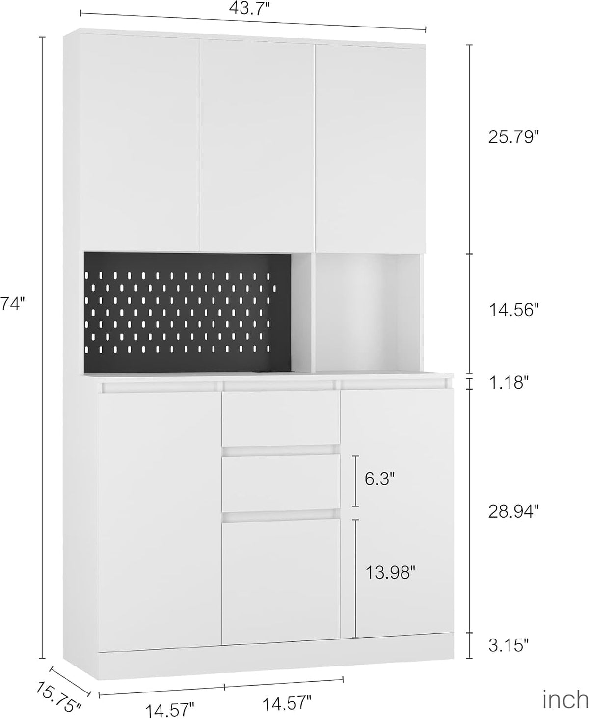 ZeHuoGe 74" Kitchen Pantry Cabinet with Charging Station,Freestanding Storage Cabinet with Drawers, Modern Pantry Cupboards with Microwave Stand for Living Room,Dinning Room (White)