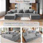 138" Oversized Cloud Sectional Couch, Comfort U Shaped Couch for Living Room, Extra Deep Seats No Assembly, Modular Sofa, Corduroy (Light Grey, 3 Seater+Right Facing Chaise+Ottoman)