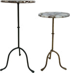 East at Main Agate Stone Cocktail and Martini Tables Set of 2 – Handcrafted Accent Tables with Polished Agate Tops, Side Tables for Living Room, Matte Black and Antique Brass Bases, 11” and 10” Sizes