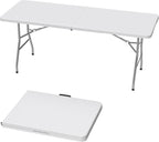 6ft Folding Table, Plastic Portable Table for Outdoor & Indoor, Heavy Duty Camping Table with Carrying Handle, Lightweight for Picnic, BBQ, Party, Garage (Grey)