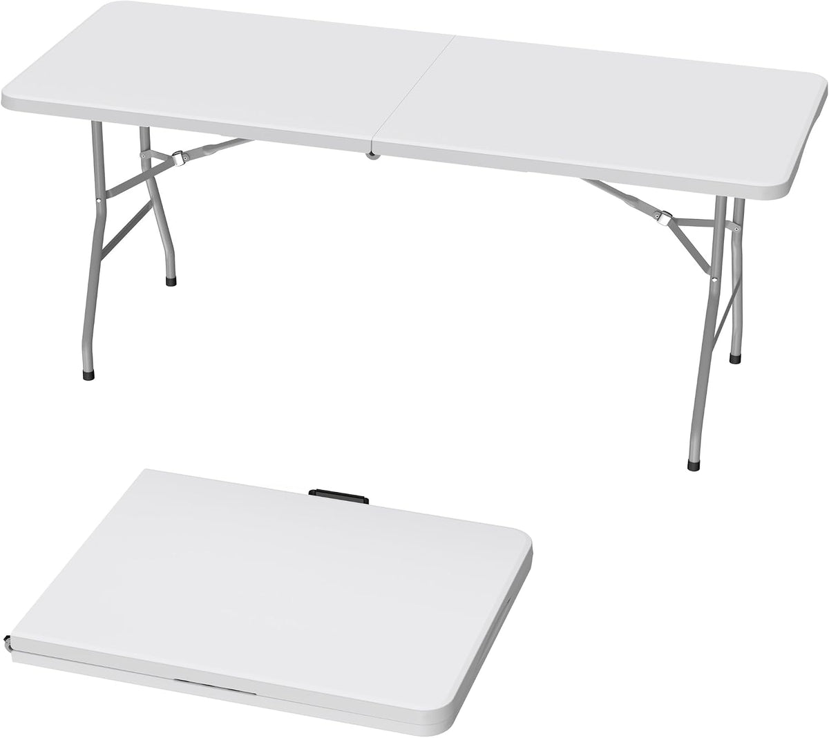 6ft Folding Table, Plastic Portable Table for Outdoor & Indoor, Heavy Duty Camping Table with Carrying Handle, Lightweight for Picnic, BBQ, Party, Garage (Grey)