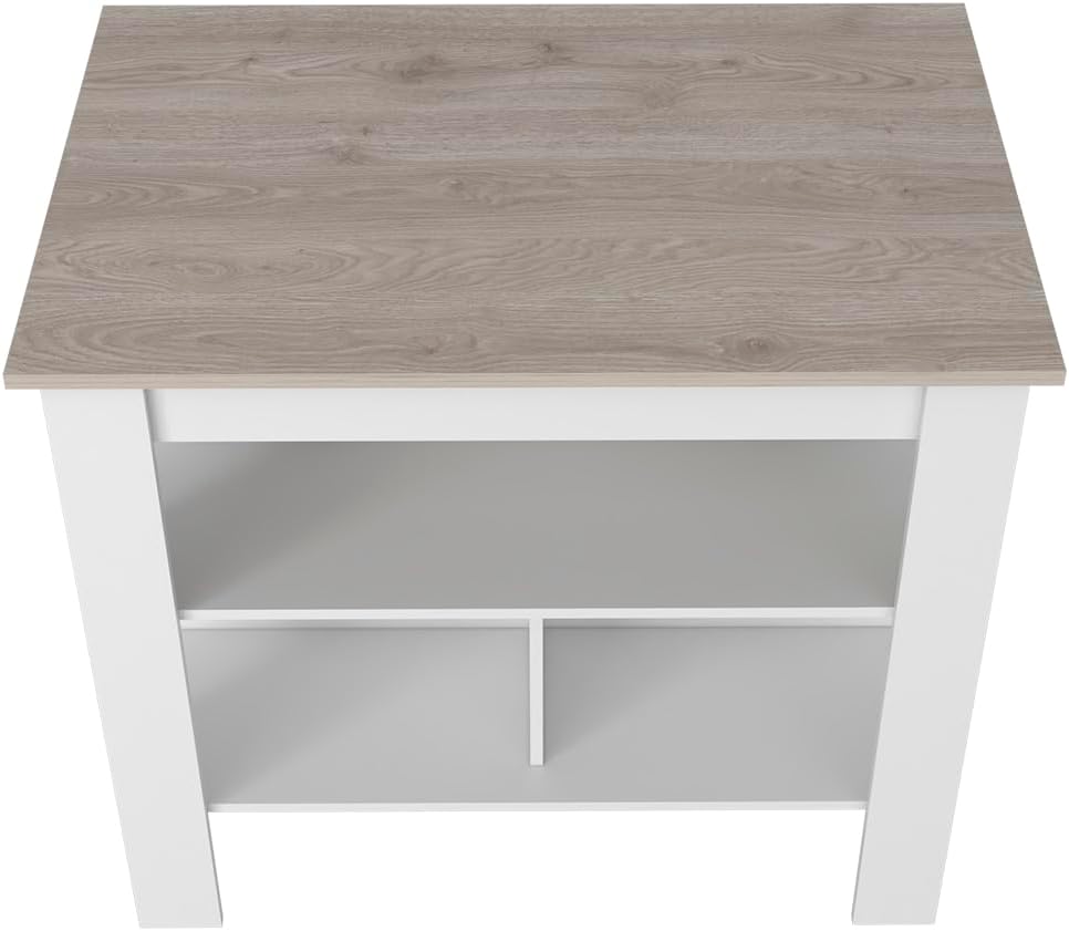 Kitchen Island with Three Shelves Light Gray/White Finish | Tabletop with silver nanoparticles protective film for hygiene