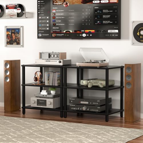 LELELINKY 3-Tier AV Media Player Stand, Stereo Cabinet, Modern Stereo Cabine,Game Console Shelf,Wooden TV Stand,Multifunctional Entertainment Center, Suitable for Home, Conference Room, Black