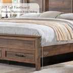 ACCOHOHO Farmhouse King Size Bed Frame with 53" Tall Headboard, Light Brown