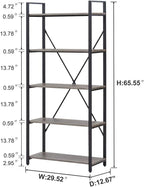 Industrial Bookshelf, Etagere Bookcases and Book Shelf 5 Tier Shelves, Grey Wood and Metal Shelving Unit (Dark Gray Oak)