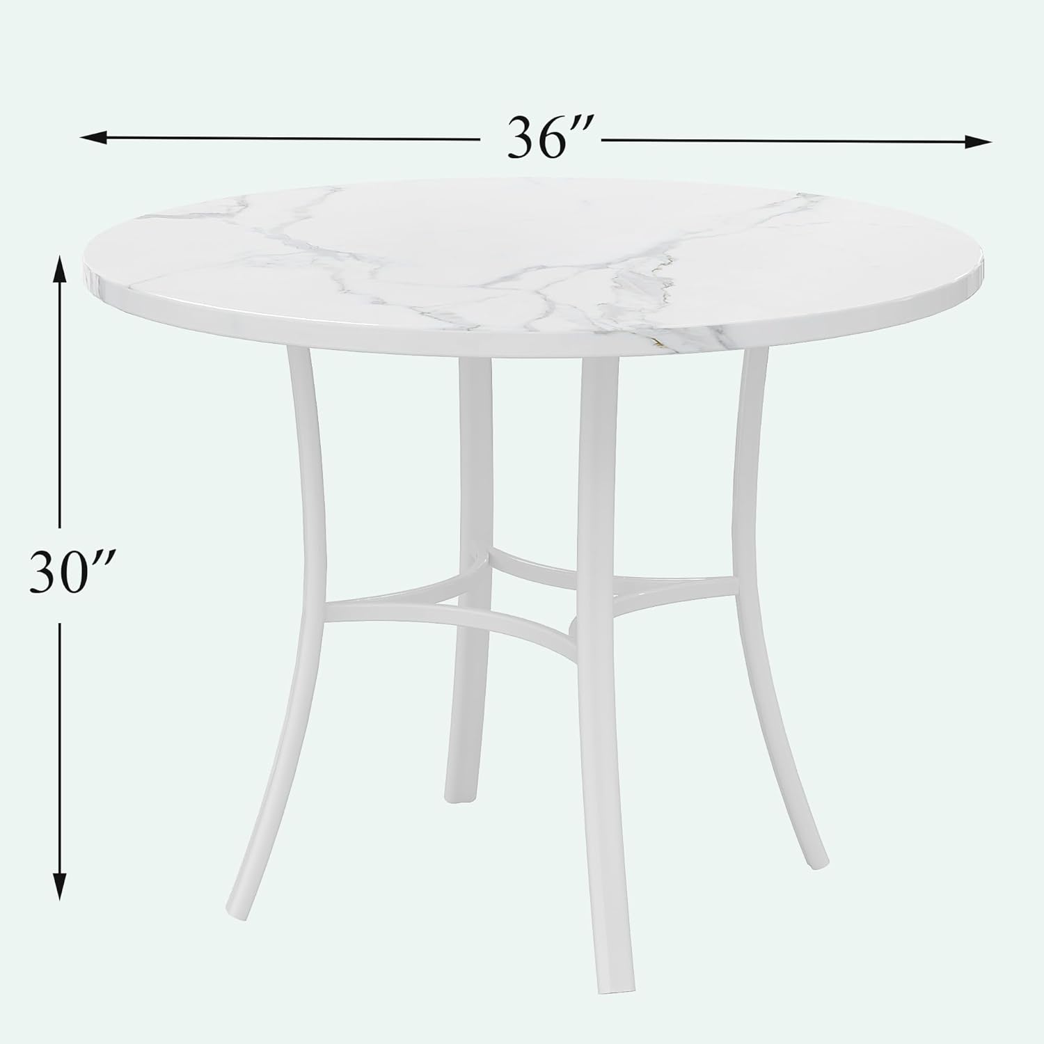 VECELO 36" Round Dining Table for 4, Faux Marble Dinette with Metal Frame for Kitchen, Apartment, Home, Space-Saving, White