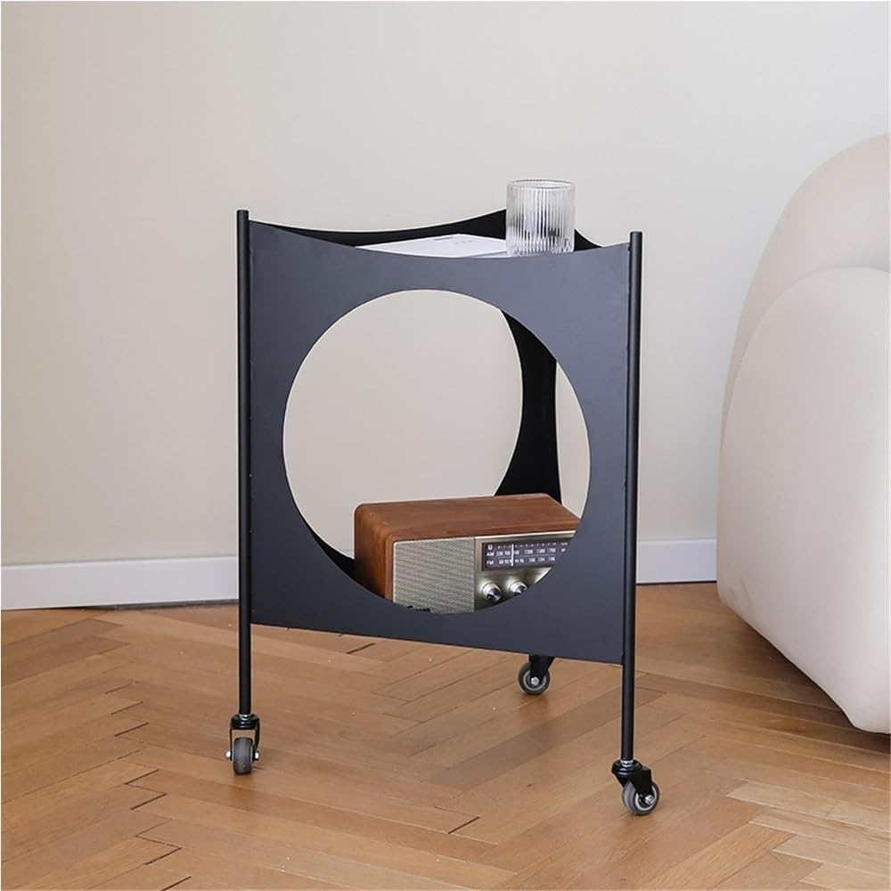 Metal Triangle Side Table with Wheels Movable 2-Tier End Table Modern Coffee Table & Corner Storage Table for Living Room Practical