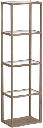 FENLO Fantasy Plus 66" Luxury Glass Display Shelf, Rustic Wood | Dimmable LED Floor Lamps, Curio Cabinet with Bookshelf, Sturdy Shelves, For Bedroom