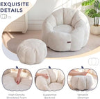 MAXYOYO Bean Bag Chair with Ottoman, Giant Pumpkin Lounge Chair for Adults | Oversized Bean Bag Chair with Footstool, Comfy and Lazy Lounge Chair for Dorm, Living Room, Bedroom, Beige