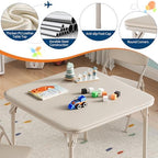 Kids Folding Table and Chairs Set – Upholstered PU Leather, Lightweight Metal Frame, Soft Cushions, Perfect for Dining, Crafts, Playroom – 3 Piece, Beige, 1 Table + 2 Chairs