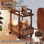 Modern 2-Tier Bamboo Rolling Side Table with Rattan, Stylish Coffee Table on Wheels, Versatile End Table for Living Room & Office, Durable & Chic Design