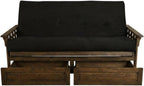 Kodiak Furniture Tucson Full Futon Set in Rustic Walnut Finish with Storage Drawers, Suede Black