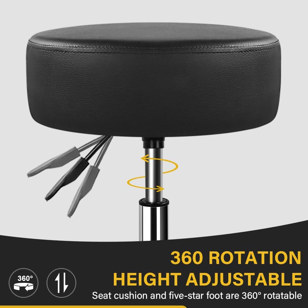 WKWKER Adjustable Vanity Stool for Makeup Room Swivel Makeup Stool Small Round Ottoman for Living Room Makeup Chair for Bedroom SPA Salon Studio (Black)