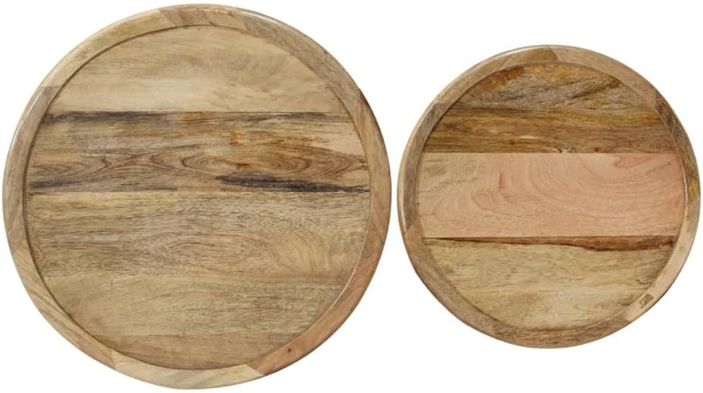2 Piece Coffee Table Set Solid Mango Wood Round Nesting End Tables for Living Room Brown