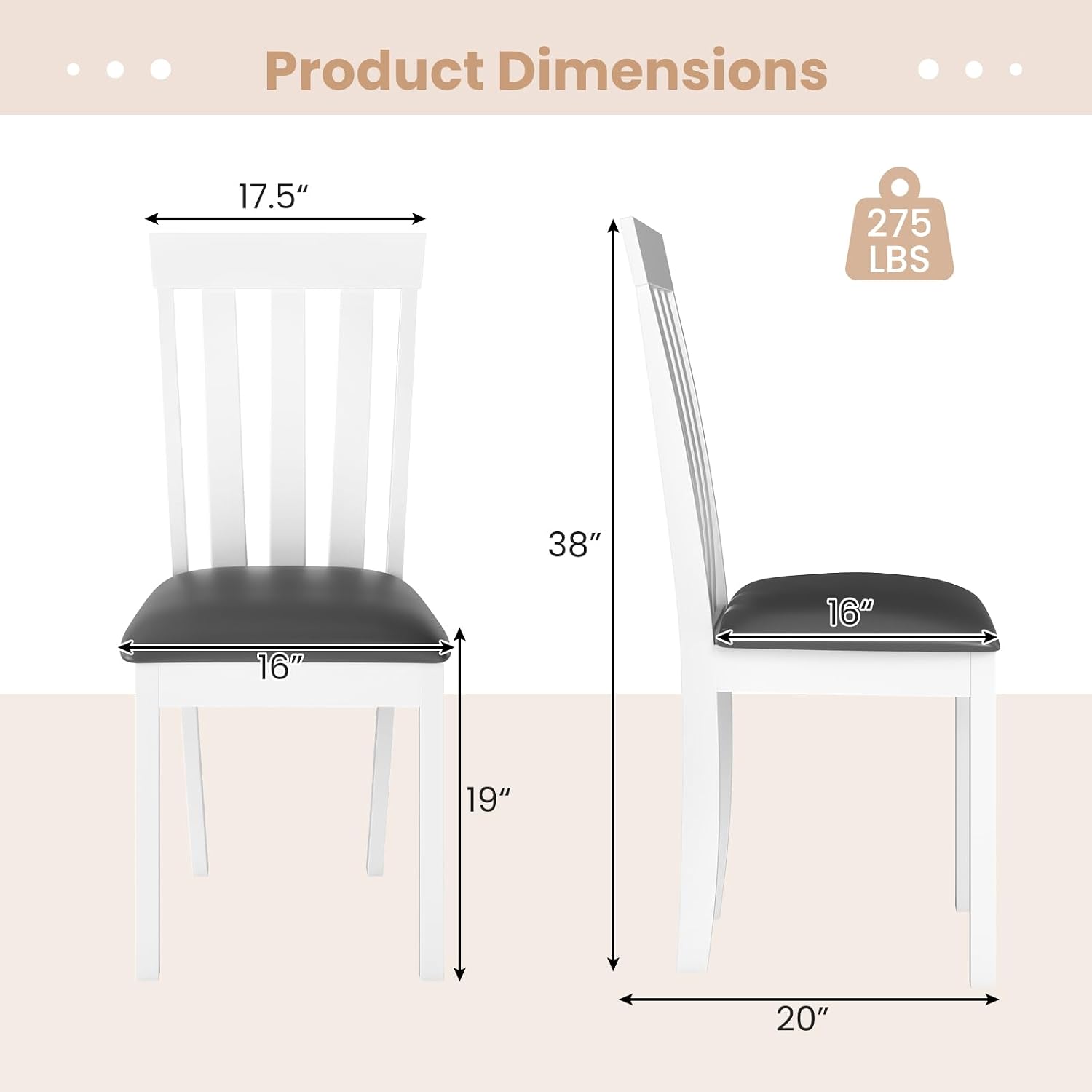 GOFLAME Wood Dining Chairs Set of 4, Upholstered Faux Leather Kitchen Side Chairs with Rubber Wood Frame, Armless Dinette Chairs for Dining Room, Living Room, Restaurant, White & Grey