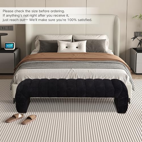 Shoe Bench for Entryway, 69.7''W Modern End of Bed Bench Long Ottoman for Living Room, Cloakroom, Black.