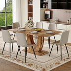 Modern Dining Table Set for 6, 63" Wood Kitchen Table with 6 PU Leather Upholstered Chairs, Farmhouse Style with 1.8" Thick Top and U-Shape Legs, 7 Piece Dining Room Set for Apartment or Kitchen