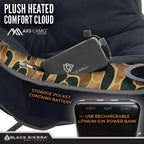 Black Sierra Heated Plush Fleece XL Padded Camping Chair for Adults, Oversized Heavy Duty Folding Seat with 3‑Level Heat & Battery Pack, Supports 400 lbs, Cup Holders & Carry Bag for Camping & RV
