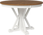 HULALA HOME Round Dining Table for 4, 42" Rustic Farmhouse Pedestal Table with White Brushed Finish, Solid Rubberwood Base(White)