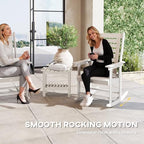 Outsunny Outdoor Rocking Chairs Set of 2 HDPE Patio 28" High Back White | Wide Armrests, All-Weather Slatted Porch Rockers, Garden, Balcony, Fire Pit