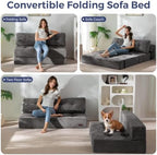 MAXYOYO Folding Sofa Bed, Convertible Chair Bed with Pillow | Portable 4 in 1 Fold Out Chair to Floor Bed, Versatile Floor Sofa Couch for Living Room Bedroom, Dark Grey, Double