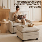 Oversized Accent Chair with Ottoman, 41" Comfy Cloud Single Seat Sofa | Comfy Corduroy Armchair with Throw Pillow & Side Pockets, Modern Reading Chair for Living Room, Bedroom, Apartment