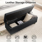 WUTUTUEE 41" Faux Leather Storage Ottoman, Stitch Tufted Rectangle Upholstered End of Bed Storage Bench, Entryway Large Couch Ottoman with Wooden Legs, Dark Black
